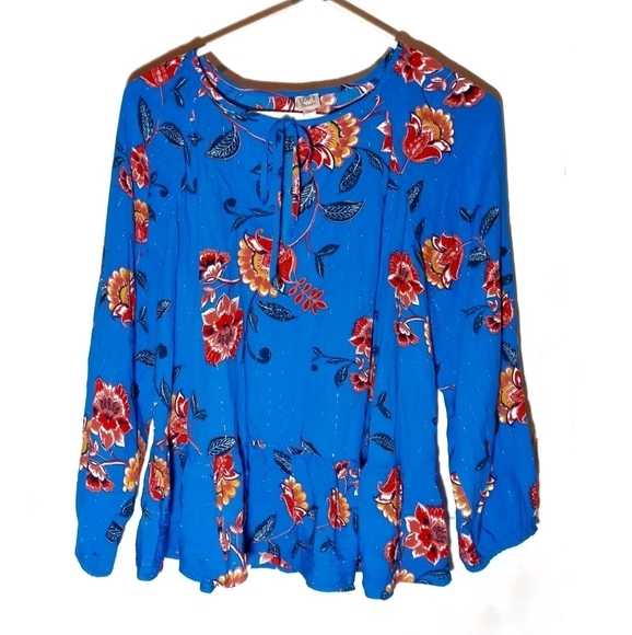 LOFT Beach Blue Floral Blouse - Picture 1 of 8
